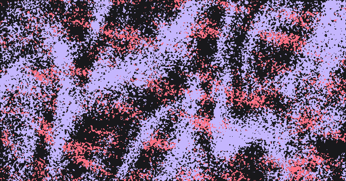 Ripple: rings of denser cells spread from several points across the composition, thinning as they grow and crossing where they meet.